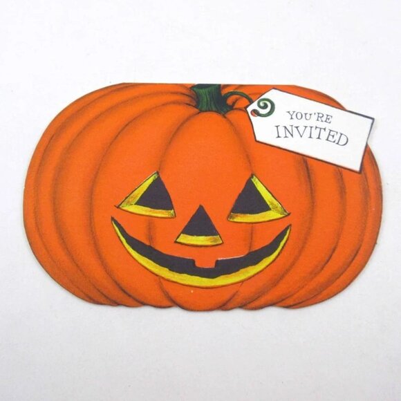 Vintage Unused NOS Hallmark Halloween Party Invitation Card Jack O Lantern JOL - Picture 1 of 2